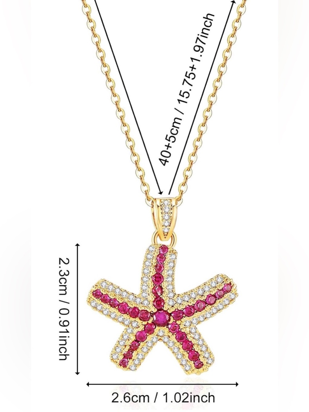 Anthropologie Gold Starfish Necklace with Pink and Clear Stones - Picture 6 of 6